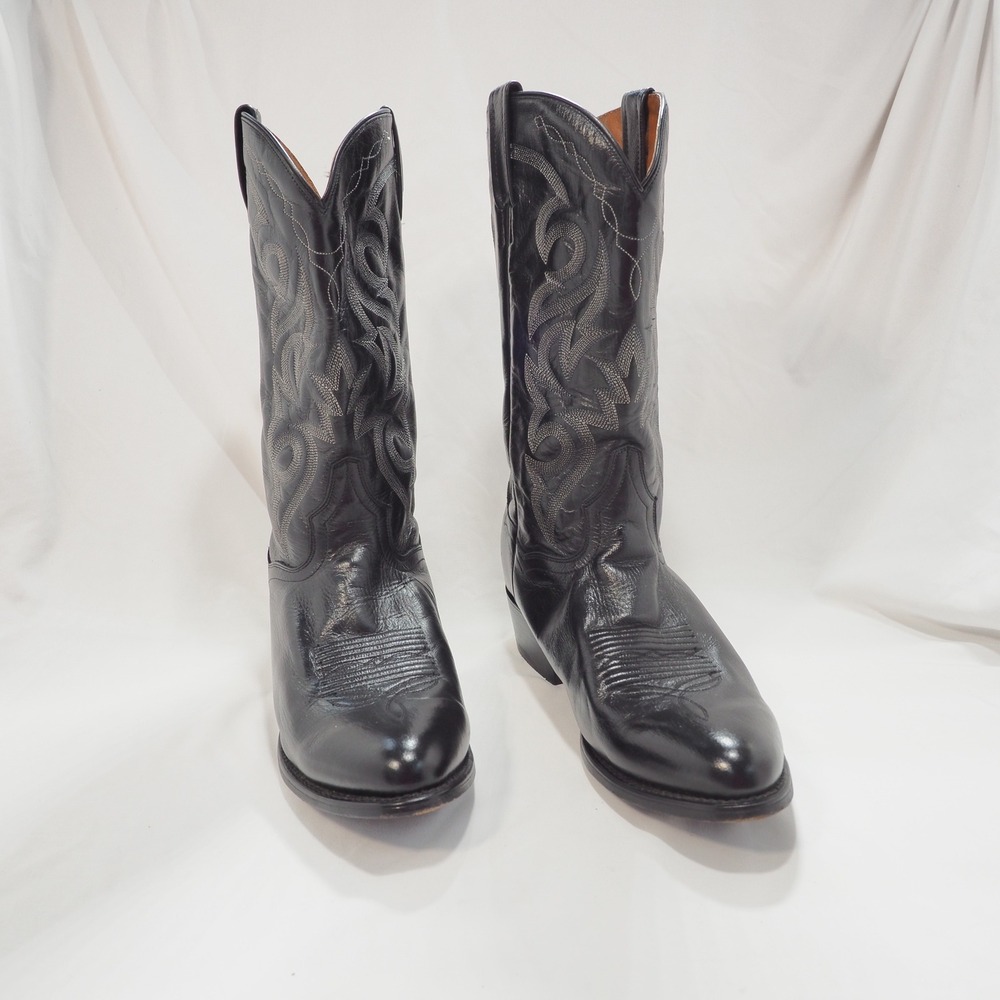 Dan Post Leather Boots Mens 11 EW Black Milwaukee Embroidered Western Cowboy